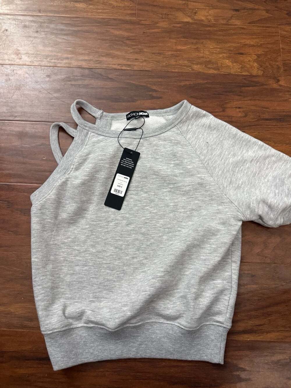 Fashion Nova One Sided Story Pant Set Heather Grey Off Shoulder Sweatshirt